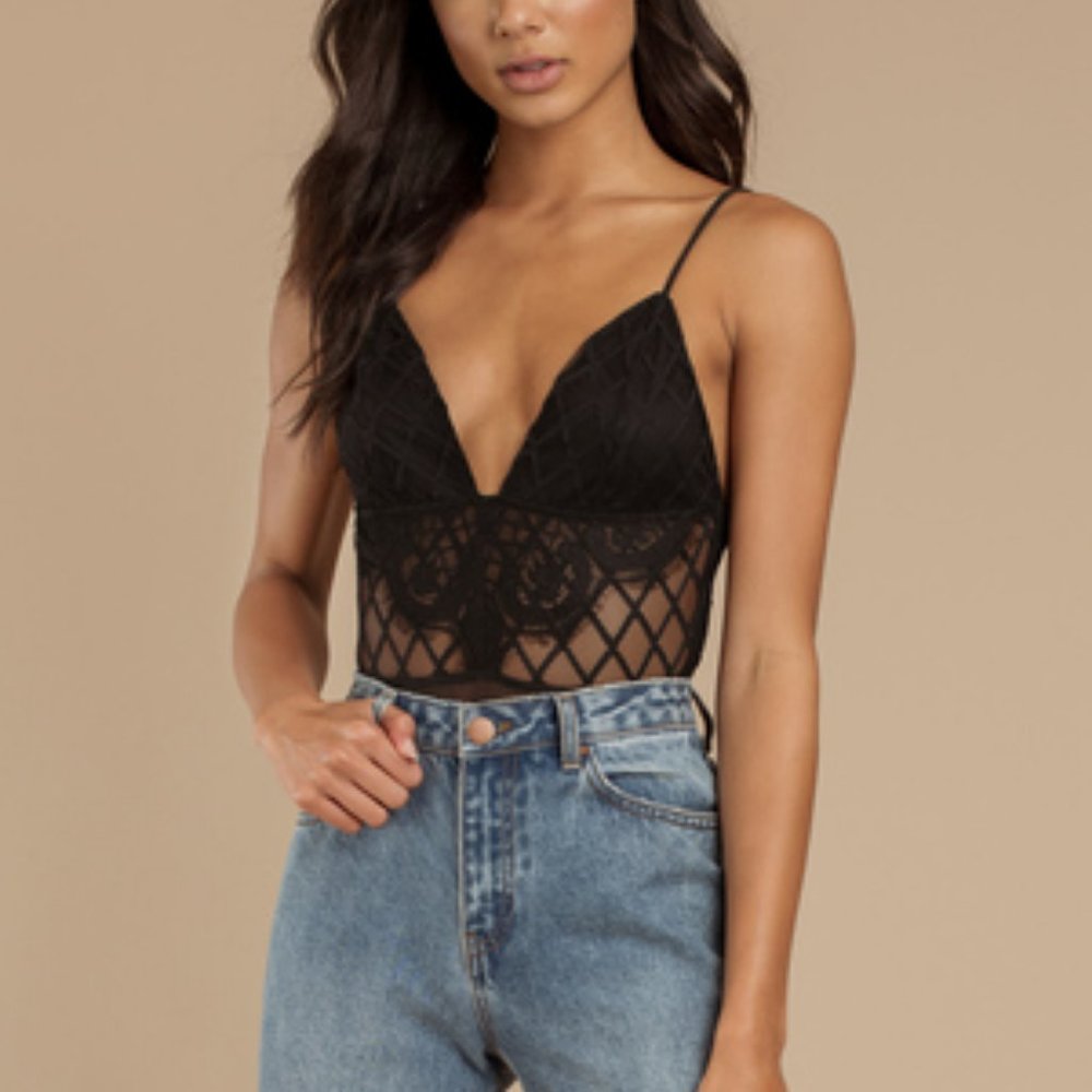 ANTOINETTE BLACK GRID LACE BODYSUIT